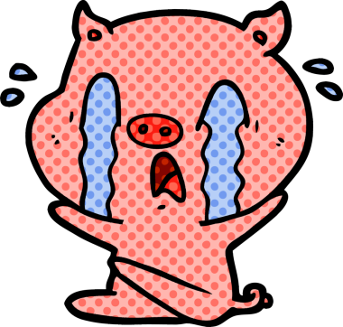 Bir insan tarafından çizilmiş ağlayan domuz çizgi filmi.