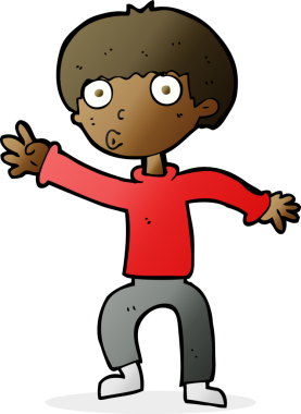 Çizgi filmci çocuk bir insan tarafından çizilmiş uyarı sallıyor.