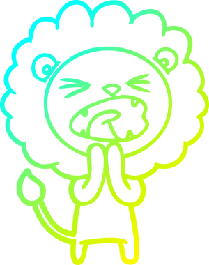 Bir insan tarafından çizilen dua eden çizgi film aslanının soğuk gradyan çizimi