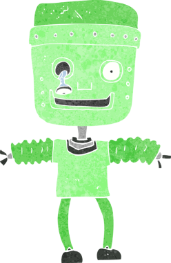 Bir insan tarafından çizilmiş çizgi film robotu