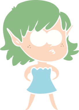 Bir insan tarafından çizilmiş düz renkli karikatür elf kızı.