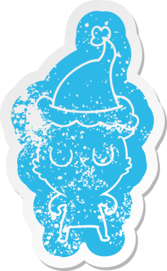 Huzurlu, tuhaf bir çizgi film. Bir insan tarafından çizilmiş Noel Baba şapkası takan ayı çıkartması.