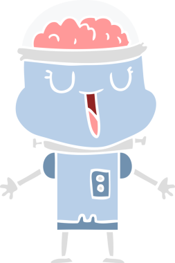 Bir insan tarafından çizilmiş mutlu düz renkli çizgi film robotu