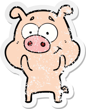 Bir insan tarafından çizilmiş mutlu çizgi film domuzunun sıkıntılı çıkartması.