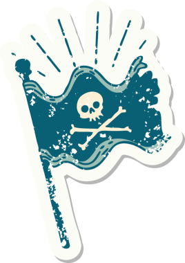 Bir insan tarafından çizilmiş eski dövme stili korsan bayrağı.