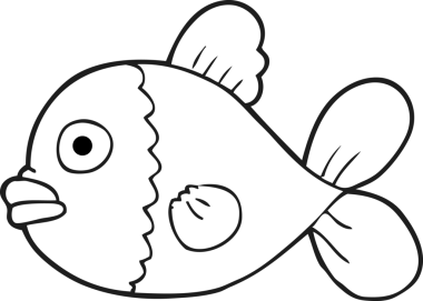 Bir insan tarafından çizilmiş siyah beyaz karikatür balığı.