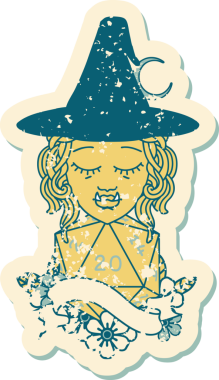 Retro Dövme Biçimi Bir insan tarafından çizilmiş 20 zarlı yarı ork cadı karakteri