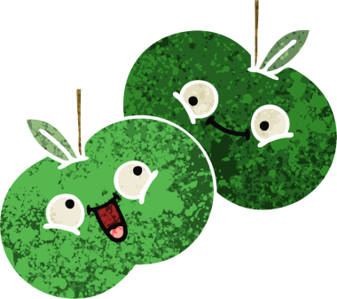 Bir insan tarafından çizilmiş elmaların retro çizim tarzı karikatürü