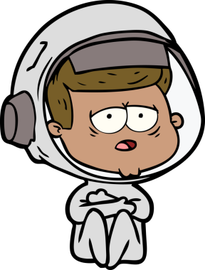 Bir insan tarafından çizilmiş yorgun astronot çizgi filmi.