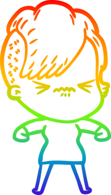 Gökkuşağı gradyan çizgi çizimi Bir insan tarafından çizilmiş sinirli hippi kız