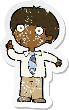 Bir insan tarafından çizilmiş bir karikatür öğrencisinin sıkıntılı retro yapıştırması.