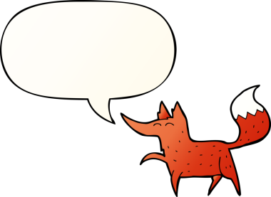 bir insan tarafından çizilmiş, konuşma baloncuklu çizgi film tilkisi.