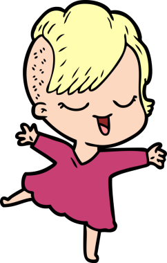 Bir insan tarafından çizilmiş mutlu çizgi film kızı.