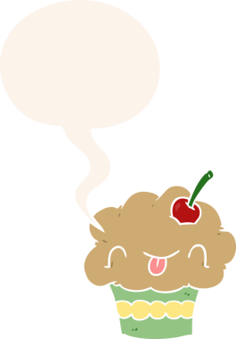 Bir insan tarafından çizilmiş eski moda konuşma baloncuklu komik bir kek.