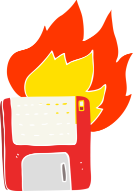 Bir insan tarafından çizilmiş eski bilgisayar diskinin düz renk çizimi