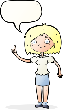 Bir insan tarafından çizilmiş konuşma baloncuğu fikri olan bir karikatür kadın.