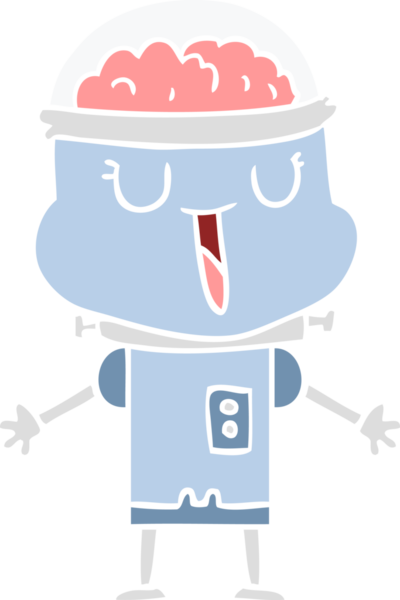 Bir insan tarafından çizilmiş mutlu düz renkli çizgi film robotu