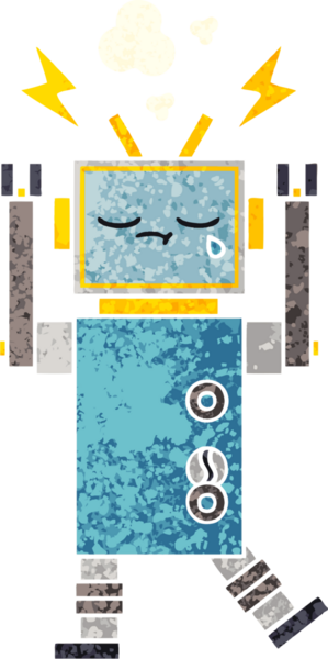 Bir insan tarafından çizilmiş ağlayan bir robotun retro çizim tarzı karikatürü