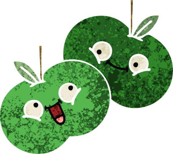 Bir insan tarafından çizilmiş elmaların retro çizim tarzı karikatürü