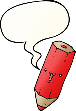 Bir insan tarafından çizilmiş yumuşak eğimli konuşma baloncuklu mutlu çizgi film kalemi