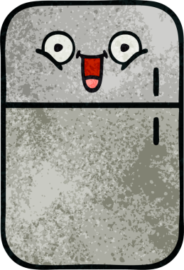 Bir insan tarafından çizilmiş buzdolabının retro grunge desenli karikatürü.