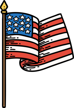 Amerikan bayrağının geleneksel stiliyle bir insan tarafından çizilmiş dövme.