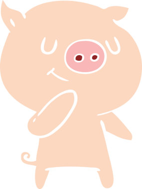 Bir insan tarafından çizilmiş mutlu düz renkli çizgi film domuzu