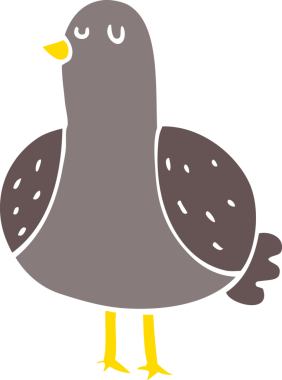 Bir insan tarafından çizilmiş düz renkli çizgi film kuşu