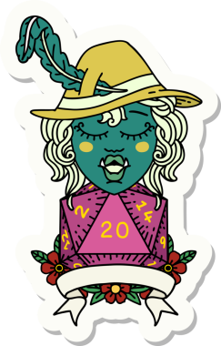 Bir insan tarafından çizilmiş 20 zarlı yarım ork şairin çıkartması.