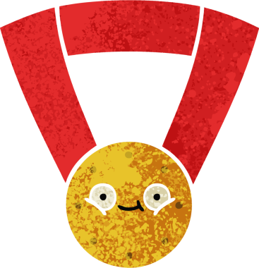 Bir insan tarafından çizilmiş altın madalyanın retro çizim tarzı karikatürü.