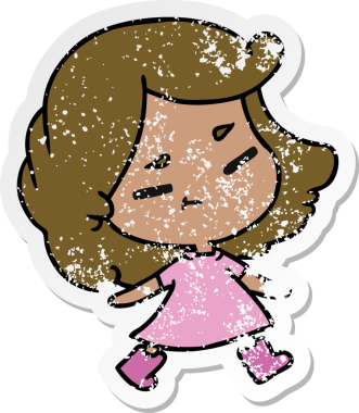 Bir insan tarafından çizilmiş sevimli bir kawai kızının sıkıntılı karikatür çizimi