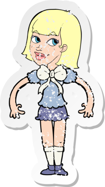 Bir insan tarafından çizilmiş büyük bir papyon takan karikatür kadın etiketi.