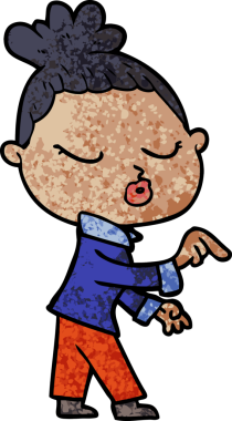 Bir insan tarafından çizilmiş sakin bir kadın çizgi filmi.