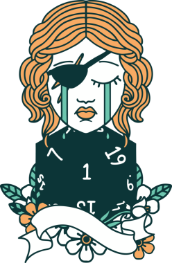 Retro Dövme Tarzı Ağlayan İnsan Haydut Doğal bir d20 ruloyla Bir insan tarafından çizilmiş