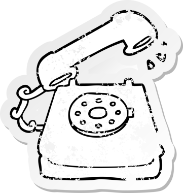 Bir insan tarafından çizilmiş telefon çalan bir çizgi film çıkartması.