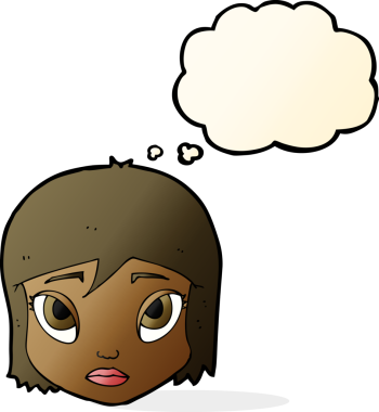 Bir insan tarafından çizilmiş düşünce baloncuklu kadın yüzü.