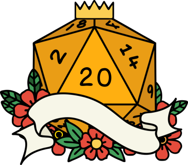 Retro Dövme Biçimi Doğal 20 D20 zar bir insan tarafından çizildi