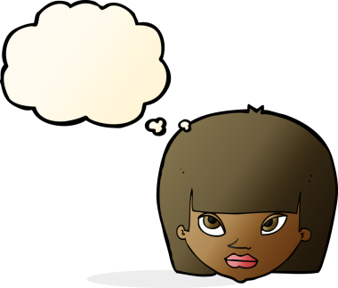 Bir insan tarafından çizilmiş düşünce baloncuğuyla rahatsız bir kadın.