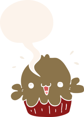 Bir insan tarafından çizilmiş, konuşma baloncuklu şirin bir çizgi film pastası.