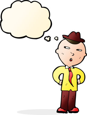 Bir insan tarafından çizilmiş düşünce balonlu şapka takan çizgi film adamı.
