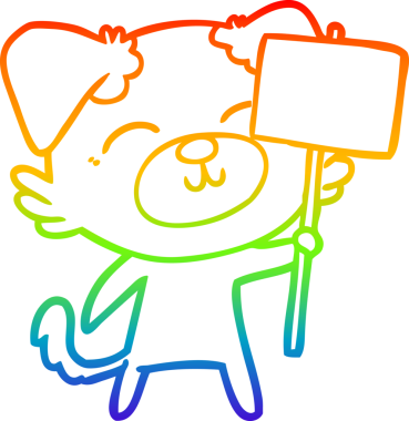 Gökkuşağı gradyan çizgisi üzerinde bir insan tarafından çizilmiş protesto işareti olan bir köpek çizimi