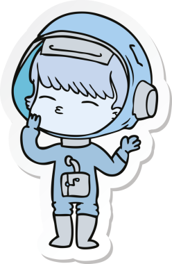 Bir insan tarafından çizilmiş meraklı bir astronotun çıkartması.