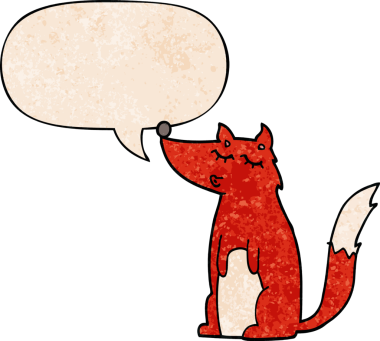 Konuşma baloncuğu olan bir karikatür kurdu insan tarafından çizilmiş.