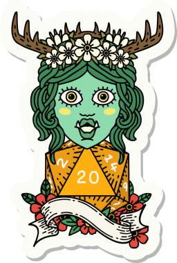 Bir insan tarafından çizilmiş 20 zarlı Ork Druid karakterinin çıkartması.