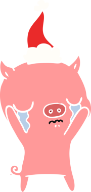 Bir insan tarafından çizilmiş Noel Baba şapkasıyla ağlayan bir domuzun el çizimi.