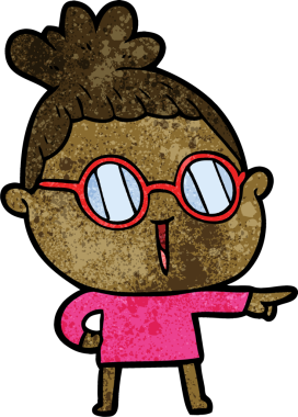 Bir insan tarafından çizilmiş gözlüklü bir karikatür kadın.