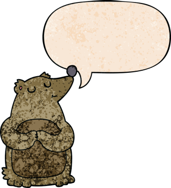 Bir insan tarafından çizilmiş eski moda konuşma baloncuğu olan çizgi film ayısı.