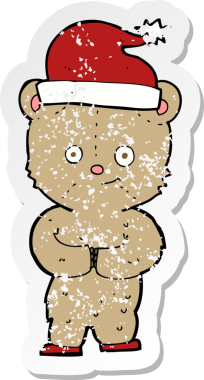 Bir insan tarafından çizilmiş bir karikatür Noel oyuncak ayısının gerilimli yapıştırması.