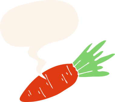 Bir insan tarafından çizilmiş, konuşma baloncuklu havuç.