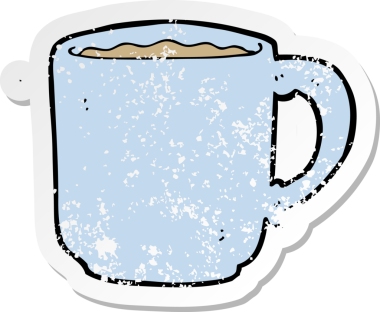 Bir insan tarafından çizilmiş bir kahve fincanının gerilimli retro yapıştırması.